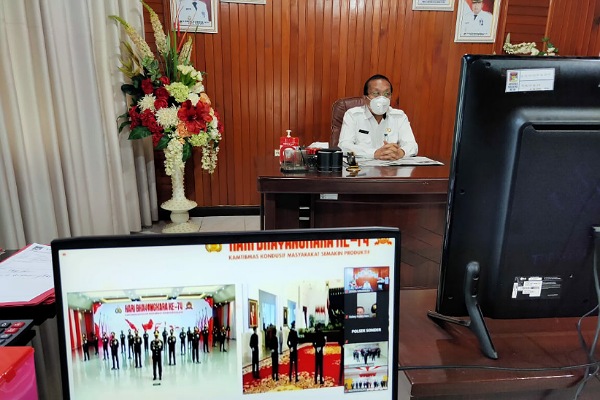 Sekda Frits Muntu Ikut Upacara Hari Bhayangkara Ke-74 Via Zoom Meeting