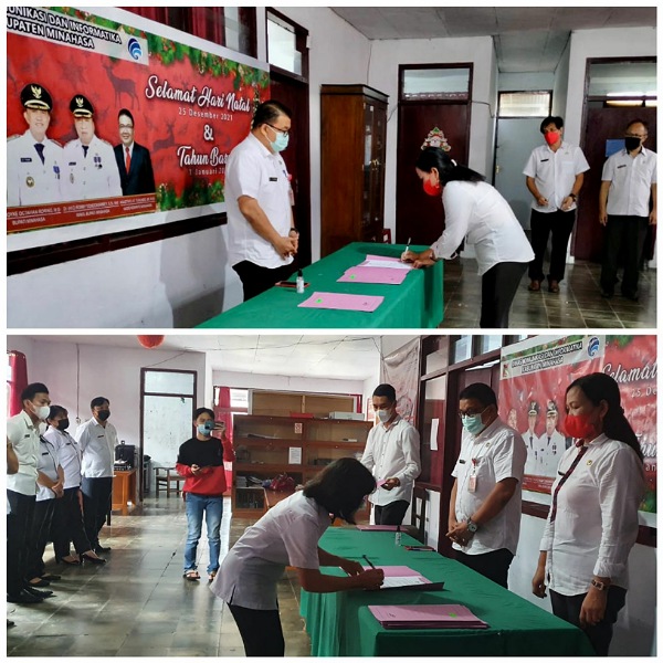 Dipimpin Kadis Tumundo, ASN Diskominfo Minahasa Gelar Penandatanganan Perjanjian Kinerja dan Pakta Integritas