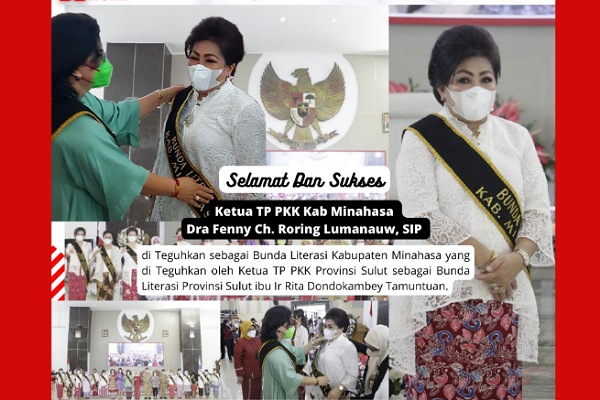 Fenny Ch. Roring Lumanauw Diteguhkan sebagai Bunda Literasi Kabupaten Minahasa