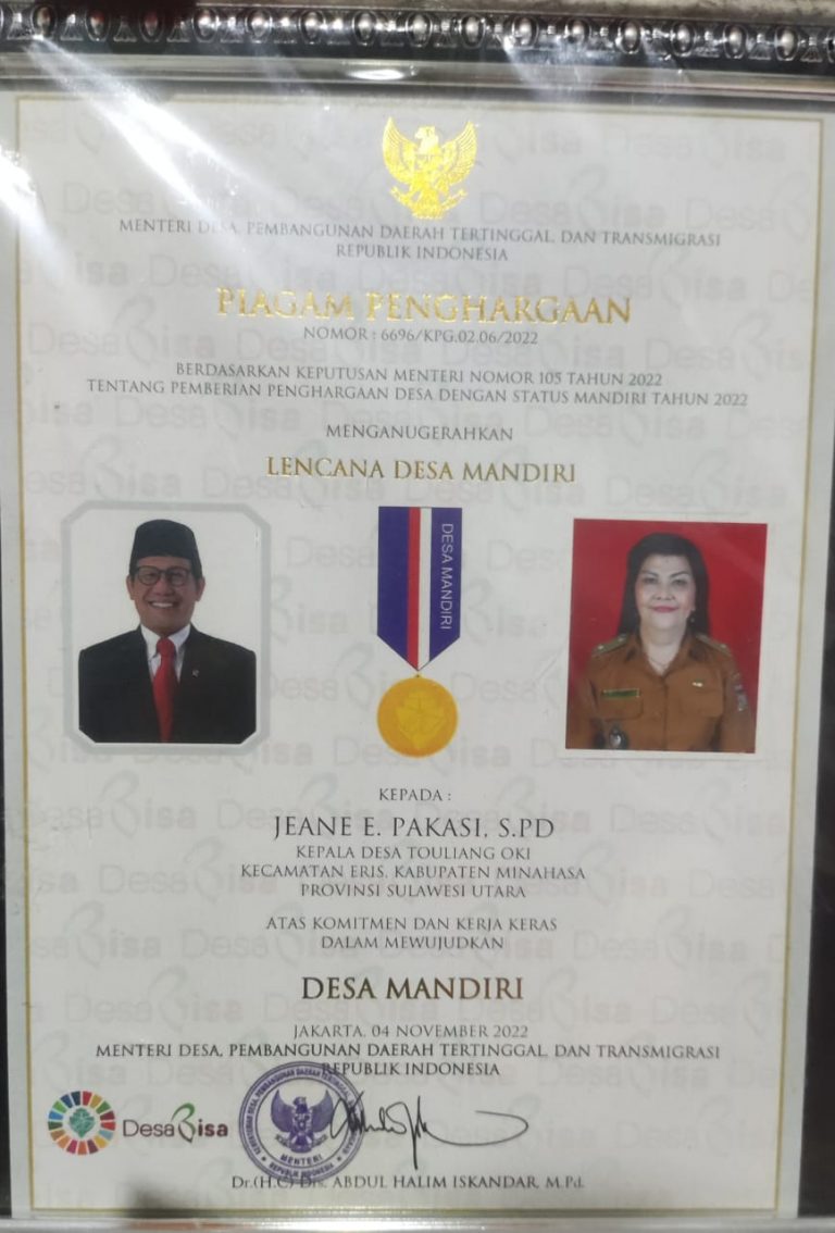 Kalau Ada Anugerah Lencana Desa Mandiri Tahun 2023, Desa Touliang Oki Yakin Dapat Lagi