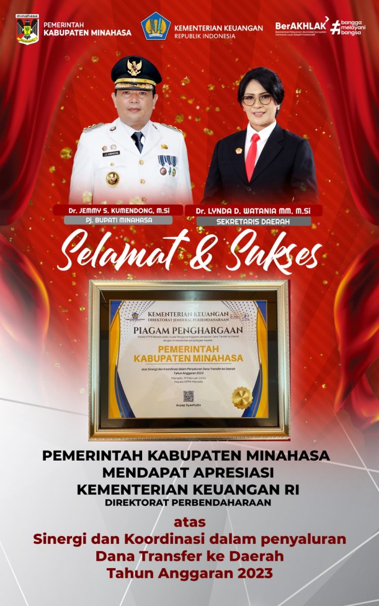 Pemkab Minahasa Terima Dua Penghargaan Dari Direktorat Jenderal Perbendaharaan