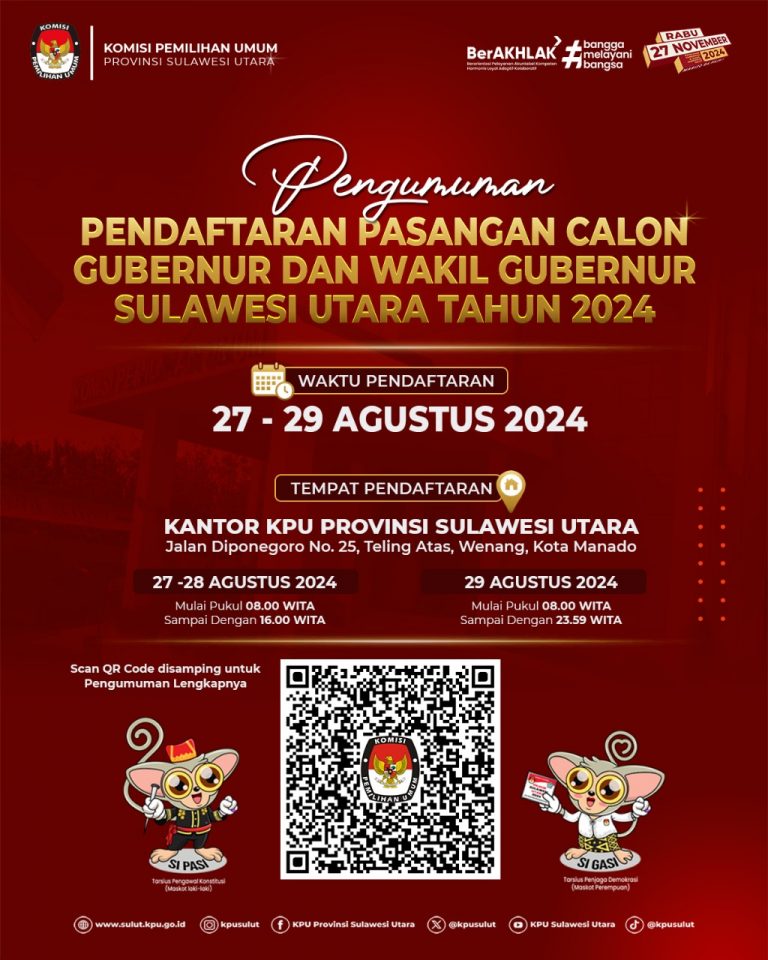 Pengumuman Pendaftaran Pasangan Calon Gubernur dan Wakil Gubernur Sulawesi Utara Tahun 2024
