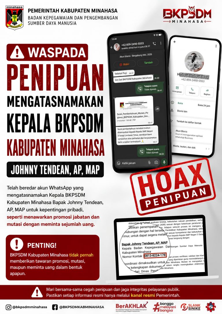 Hati-hati Penipuan Mengatasnamakan Kepala BKPSDM Kabupaten Minahasa