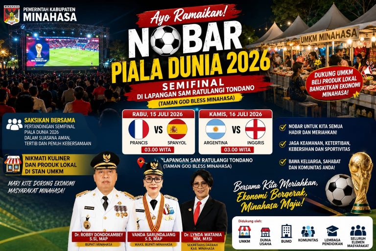 Pemkab Minahasa Ajak Warga Ramaikan Nobar Semifinal Piala Dunia di Lapangan Sam Ratulangi Tondano